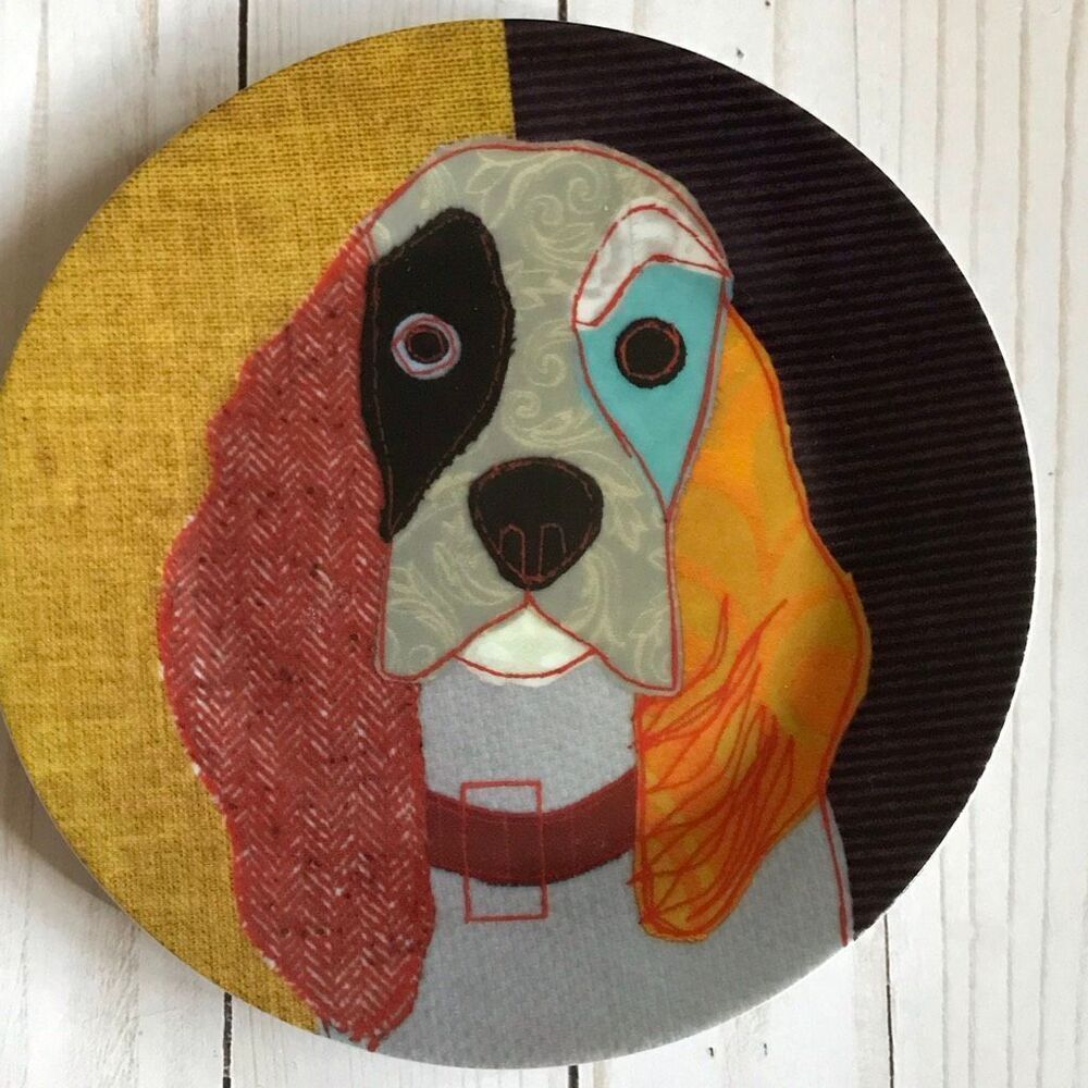 Magpie hound dog pop art Plate 6” ceramic plate collectible Beasties